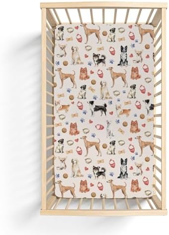Watercolor Dogs Paws Heart Crib Sheet 52x28 Inch