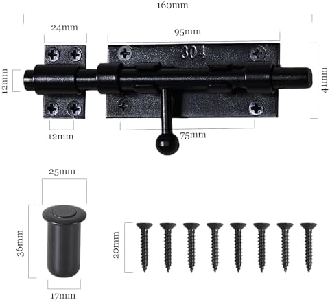 Kindoodos 63 Inch Black Slide Bolt Latch 2 Pack