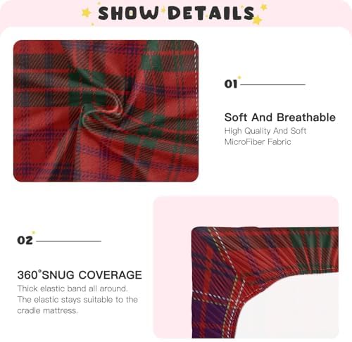 Joisal Red and Green Plaid Crib Fitted Sheet 52x28x9 1