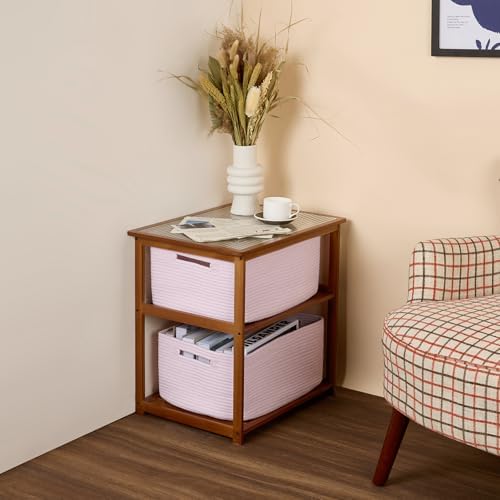 MiniArk 2 Pack Woven Rope Storage Baskets - Light Pink 17x13x75 Inch