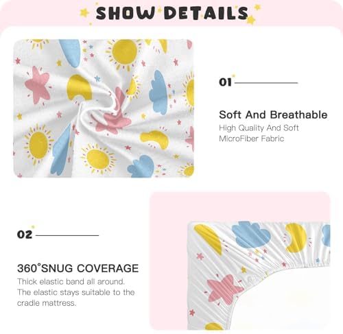 Cute Moon Cloud Star Sun Crib Sheet 52x28in