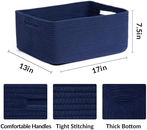 MiniArk Large Storage Baskets 2 Pack Navy Blue 17x13x75
