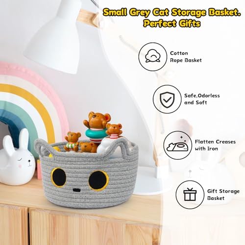 Cute Gray Cat Cotton Rope Storage Basket 85x45 Inches