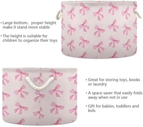 Burbuja Pink Bow Storage Basket with Cotton Rope Handles