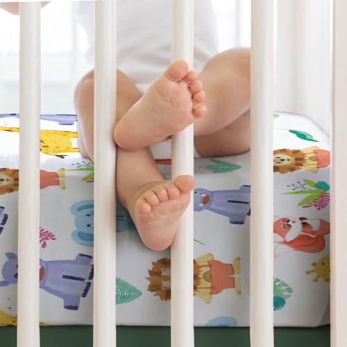 Colorful Zoo Animals Crib Sheet 52x28 Fitted