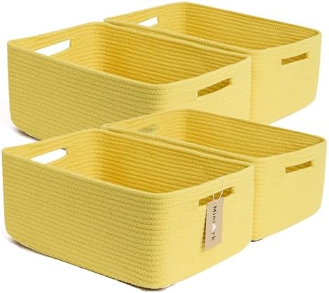 4-Pack Large Woven Storage Baskets for Clothes Toys 17x13x75 Yellow