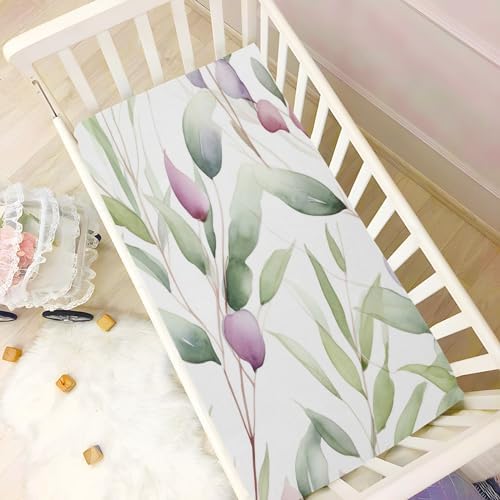 Wassud Light Green Leaves Crib Sheets Pack and Play