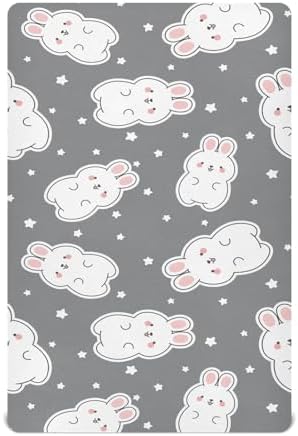 Cute Rabbit Stars Grey Crib Sheets for Baby Toddler