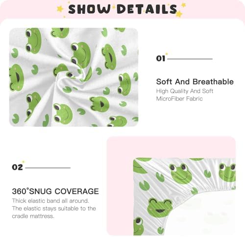Happy Frogs Green Leaves Crib Sheets Playard Sheets for Baby Toddler