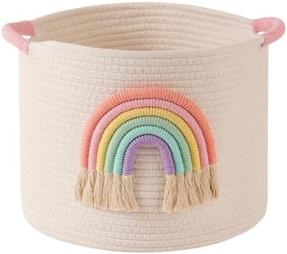 INough Rainbow Woven Cotton Toy Storage Basket for Kids