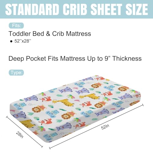 Colorful Zoo Animals Crib Sheet 52x28 Fitted