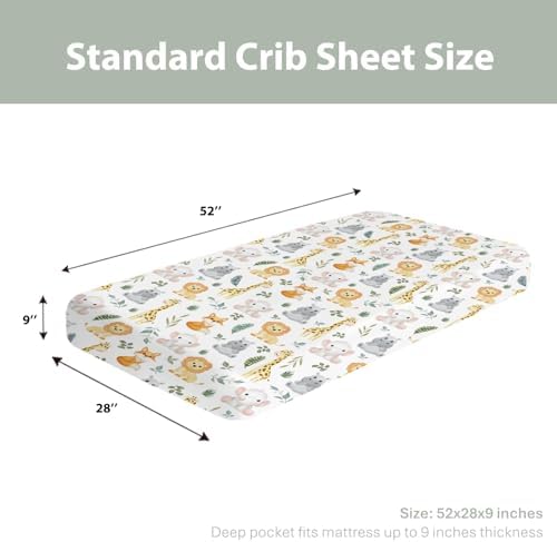 Safari Animals Crib Sheets for Boy Girl 28x52 Fitted