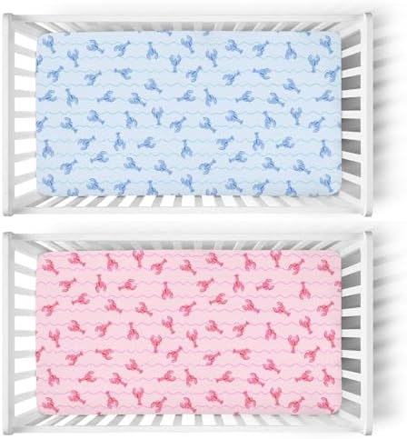 Pink Lobster Stripe Crib Sheets for Boys Girls 2 Pack