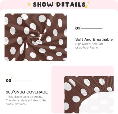 Joisal White Brown Retro Polka Dot 52x28 Crib Sheets for Girls