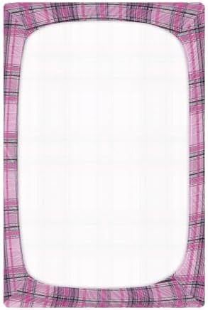 KICPOAY Fitted Crib Sheets Dark Pink Plaid Stretchy Playard Sheets for Baby
