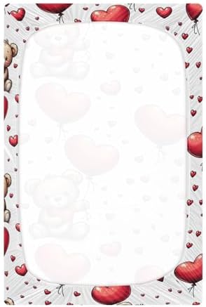ALAZA Love Teddy Bear Heart Balloon Crib Sheet for Babies