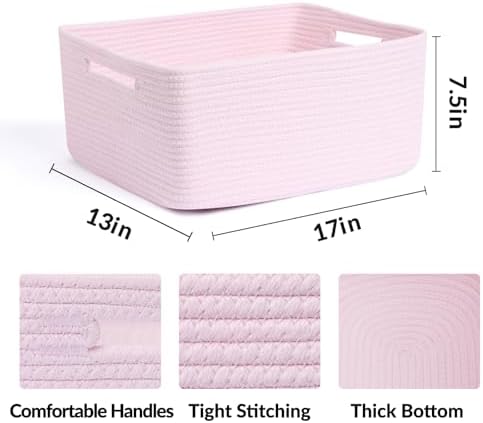 MiniArk 2 Pack Woven Rope Storage Baskets - Light Pink 17x13x75 Inch