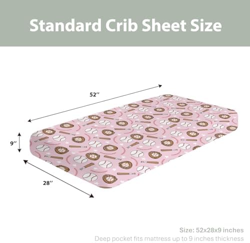Pink Baseball Crib Sheets for Girl 52x28 Inches
