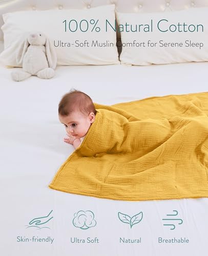 Mom Beebi Muslin Baby Blanket 37x37 Amber 4-Layer Swaddle