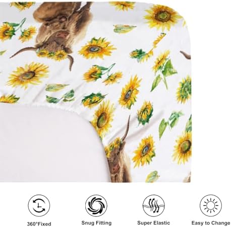 KASTLEE Watercolor Cows Sunflowers Crib Sheets 52x28 Fitted