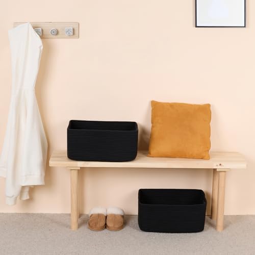 MiniArk 2-Pack Woven Rope Storage Baskets Black 17x13x75