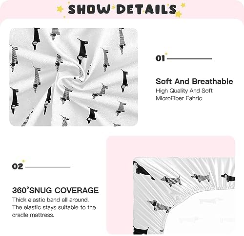 KICPOAY Fitted Crib Sheet Dachshund Black White Playard Sheet for Baby Toddler