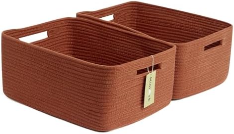 MiniArk 2-Pack Woven Rope Storage Baskets 17x13x75 Inch Oxide Red