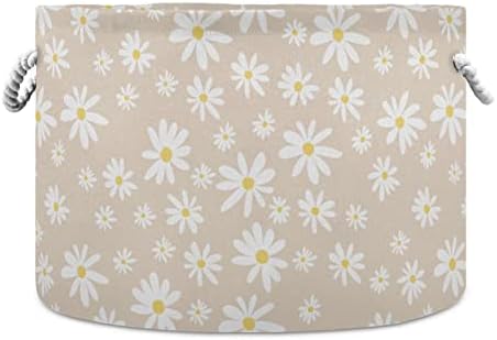 Burbuja Daisy on Beige Round Storage Basket with Cotton Rope Handles 1