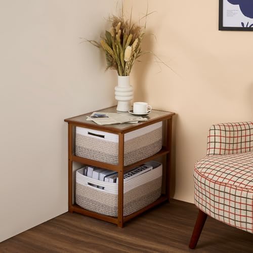 MiniArk Woven Rope Storage Baskets 2 Pack Gradient Brown 17x13x75