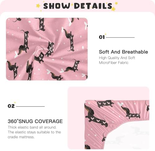 KICPOAY Dachshund and Hearts Crib Sheets for Baby Toddler 1