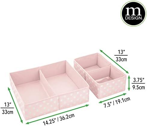 mDesign Fabric Drawer Organizer Bins Set of 2 PinkWhite Polka Dot