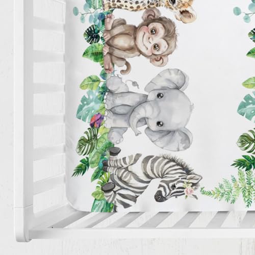 Hwmmbh Jungle Safari Crib Sheet 52x28 Fitted Leopard Elephant Giraffe Zebra Monkey