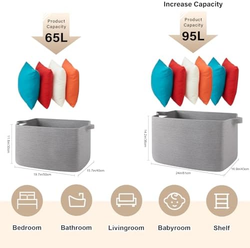95L Cotton Woven Storage Basket for Baby Room