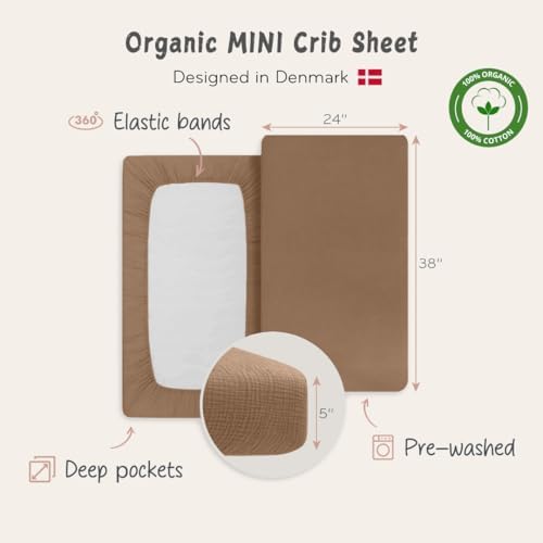 Huxie Mini Crib Sheets - Organic Cotton Muslin Fitted 24 x 38