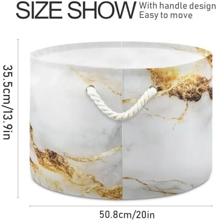 White Gold Marble Cotton Rope Storage Basket 20x14 Inch