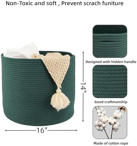 Cotton Rope Storage Basket for Baby Clothes and Toys Dark Green