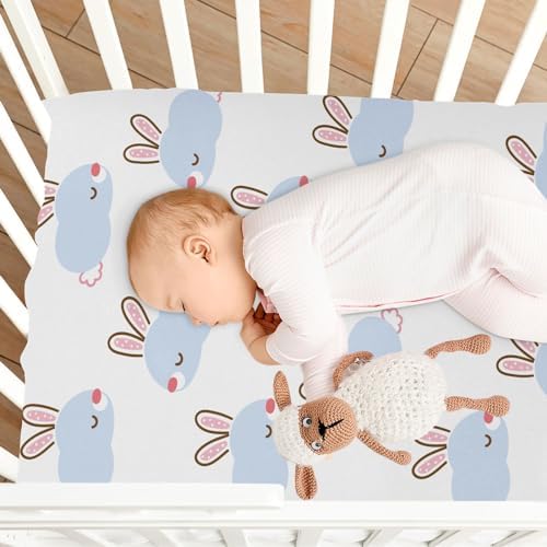 KICPOAY Fitted Crib Sheets with Cartoon Rabbits