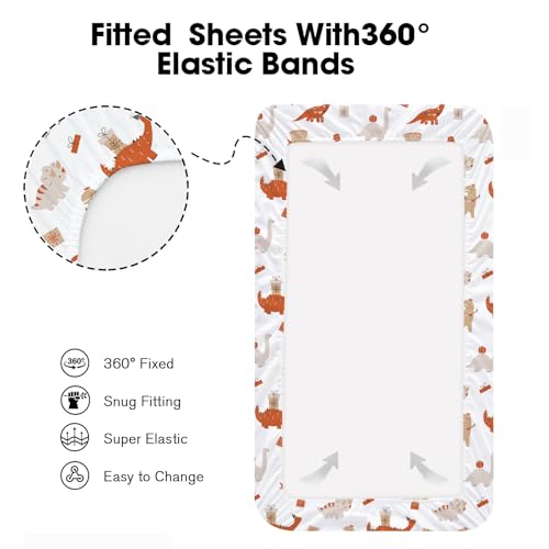 Bimocosy Mini Crib Sheets 4 Pack Dinosaur Leaves
