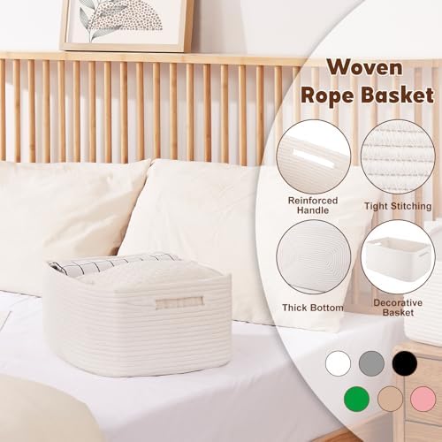 OIAHOMY 2 Pack Woven Rope Storage Baskets for Shelves and Closets
