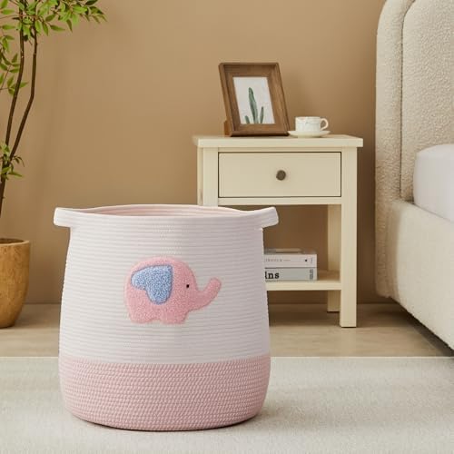 MOJOSCEND 65L Pink Elephant Laundry Basket for Kids