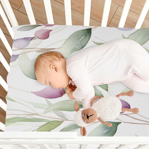 Wassud Light Green Leaves Crib Sheets Pack and Play
