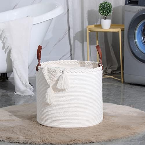 KAKAMAY 18x16 Cotton Woven Blanket Basket with Handles