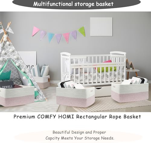 COMFY-HOMI 3 pcs Large Storage Baskets - White and Pink