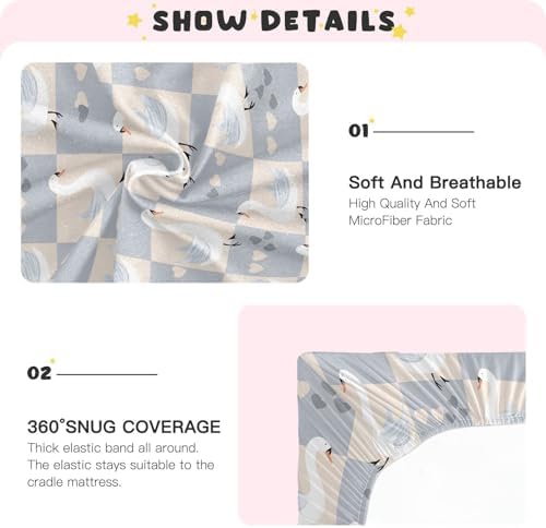 ALAZA Swan Farm Grey Buffalo Plaid Crib Sheets for Boys and Girls