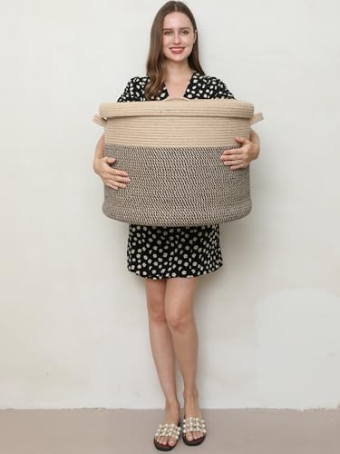 Cottonphant Modern JuteBlack Cotton Rope Storage Basket with Lid