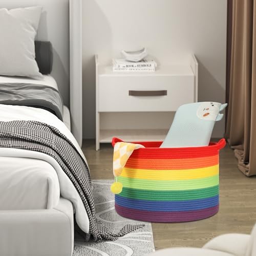 Eblog Large Woven Blanket Basket 20x13 Rainbow