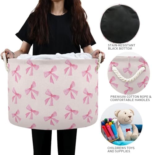 Burbuja Pink Bow Storage Basket with Cotton Rope Handles