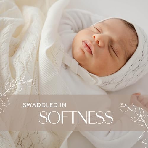 Pointelle Knit Baby Blanket with Bonnet - Cream 29 x 36