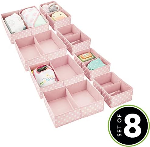 mDesign Fabric Drawer Organizer Bins Set of 2 PinkWhite Polka Dot