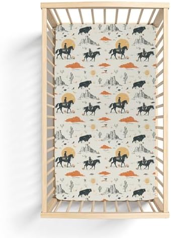 Retro Cowboys Sunset Baby Crib Sheets 52x28 Inch